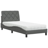 Bed with dark gray mattress 90x190 cm fabric