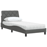 Bed with dark gray mattress 90x190 cm fabric