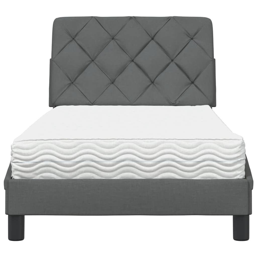 Bed with dark gray mattress 90x190 cm fabric