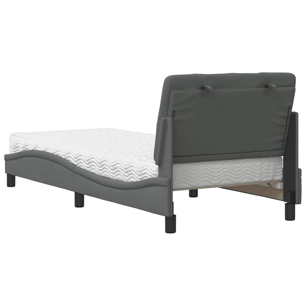 Bed with dark gray mattress 90x190 cm fabric