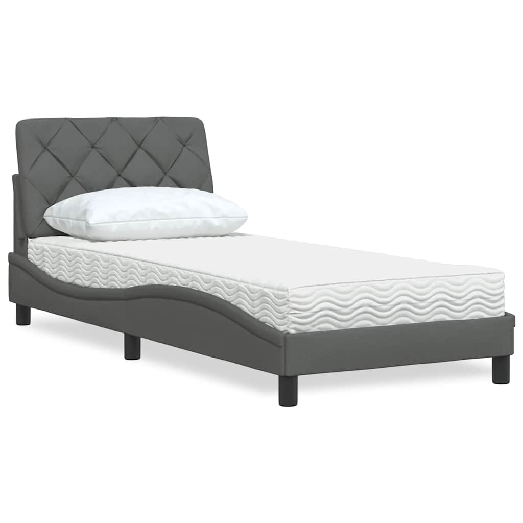 Bed with dark gray mattress 90x190 cm fabric