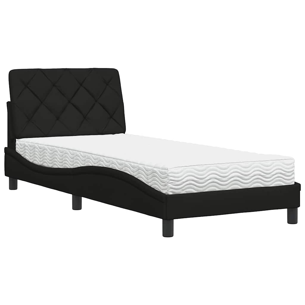 Lit avec matelas noir 90x190 cm tissu