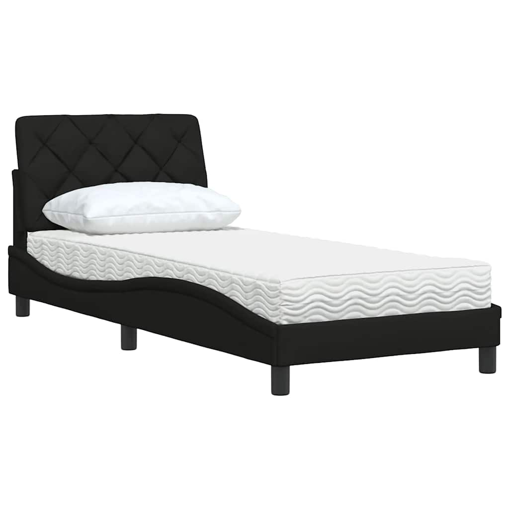 Lit avec matelas noir 90x190 cm tissu