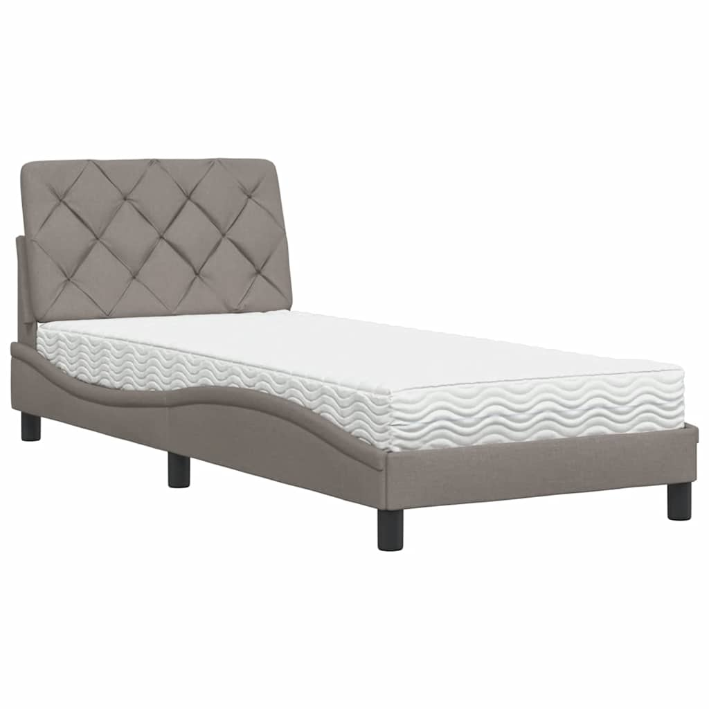 Lit avec matelas taupe 90x190 cm tissu