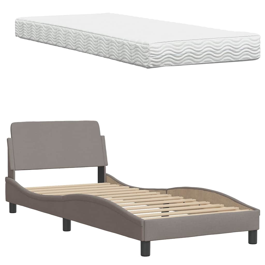 Lit avec matelas taupe 90x190 cm tissu