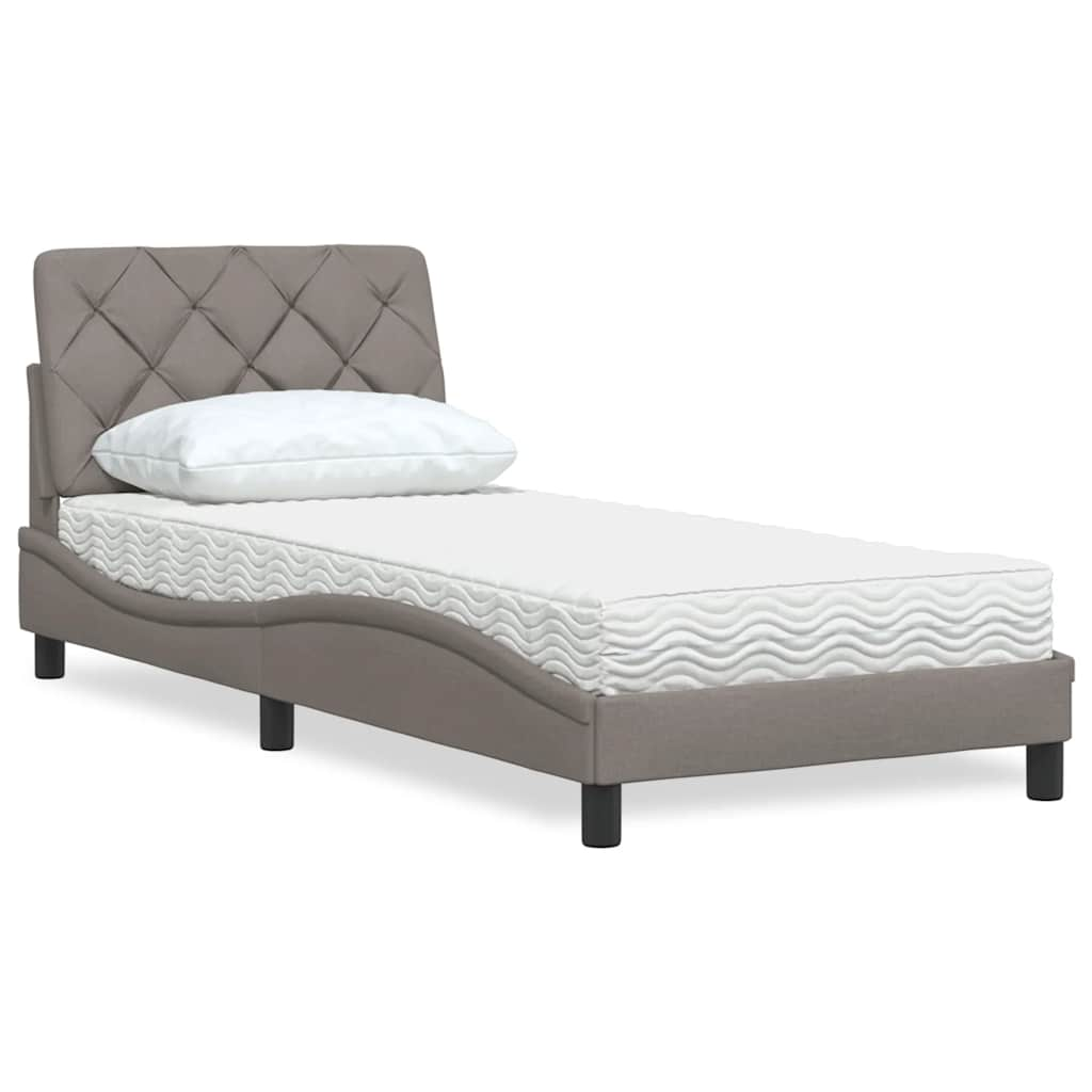 Lit avec matelas taupe 90x190 cm tissu