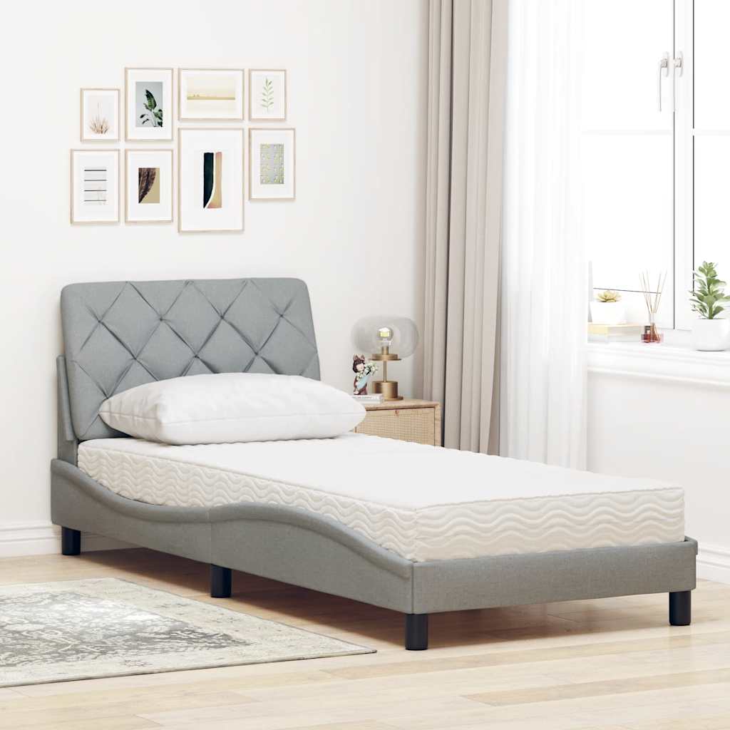 Lit avec matelas gris clair 90x200 cm tissu