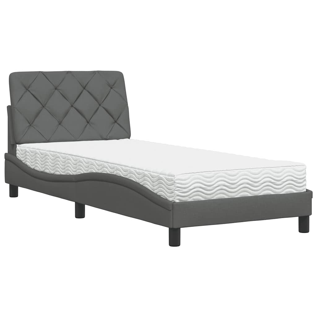 Lit avec matelas gris foncé 90x200 cm tissu