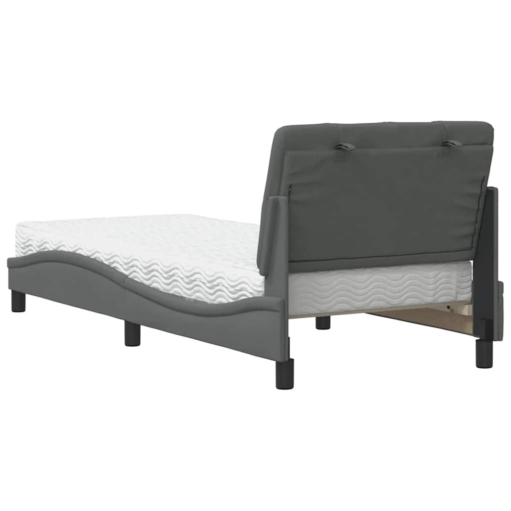 Lit avec matelas gris foncé 90x200 cm tissu