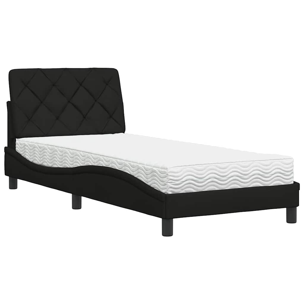 Lit avec matelas noir 90x200 cm tissu