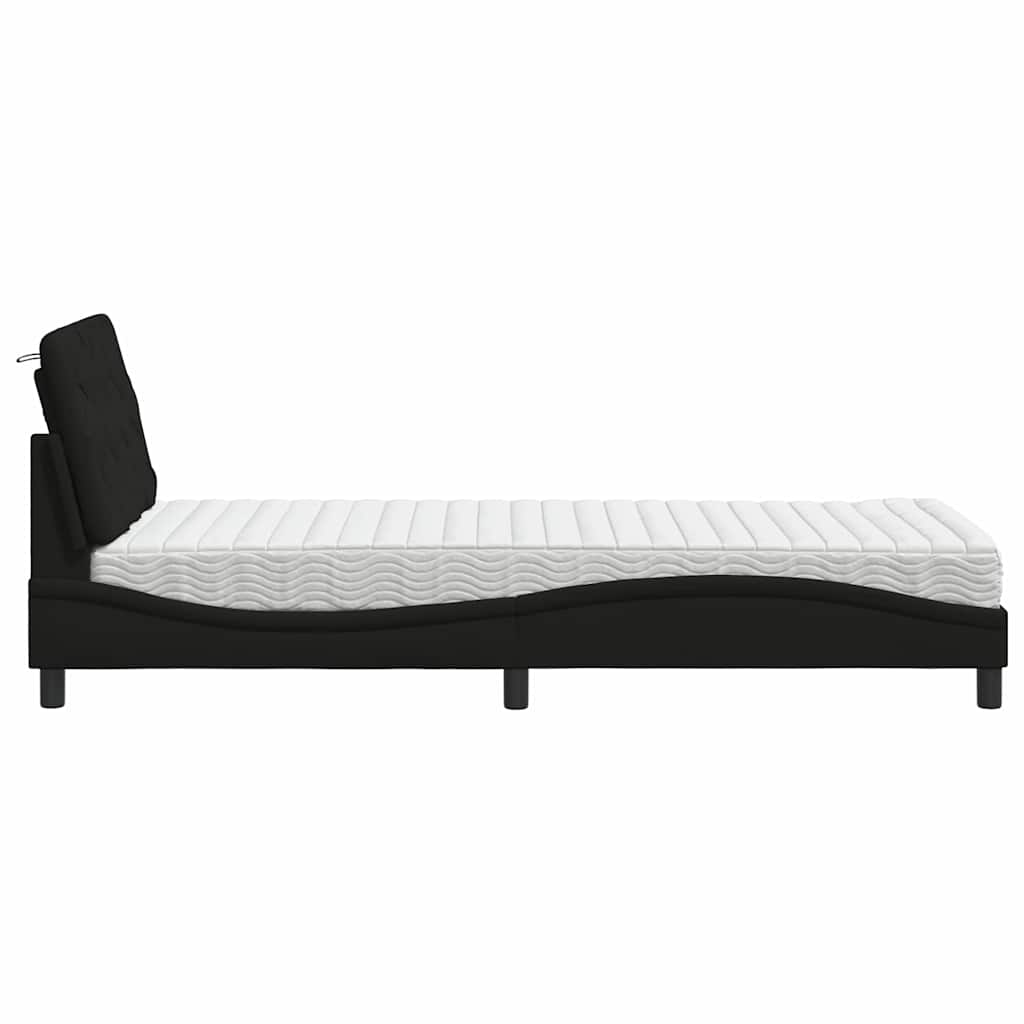 Lit avec matelas noir 90x200 cm tissu