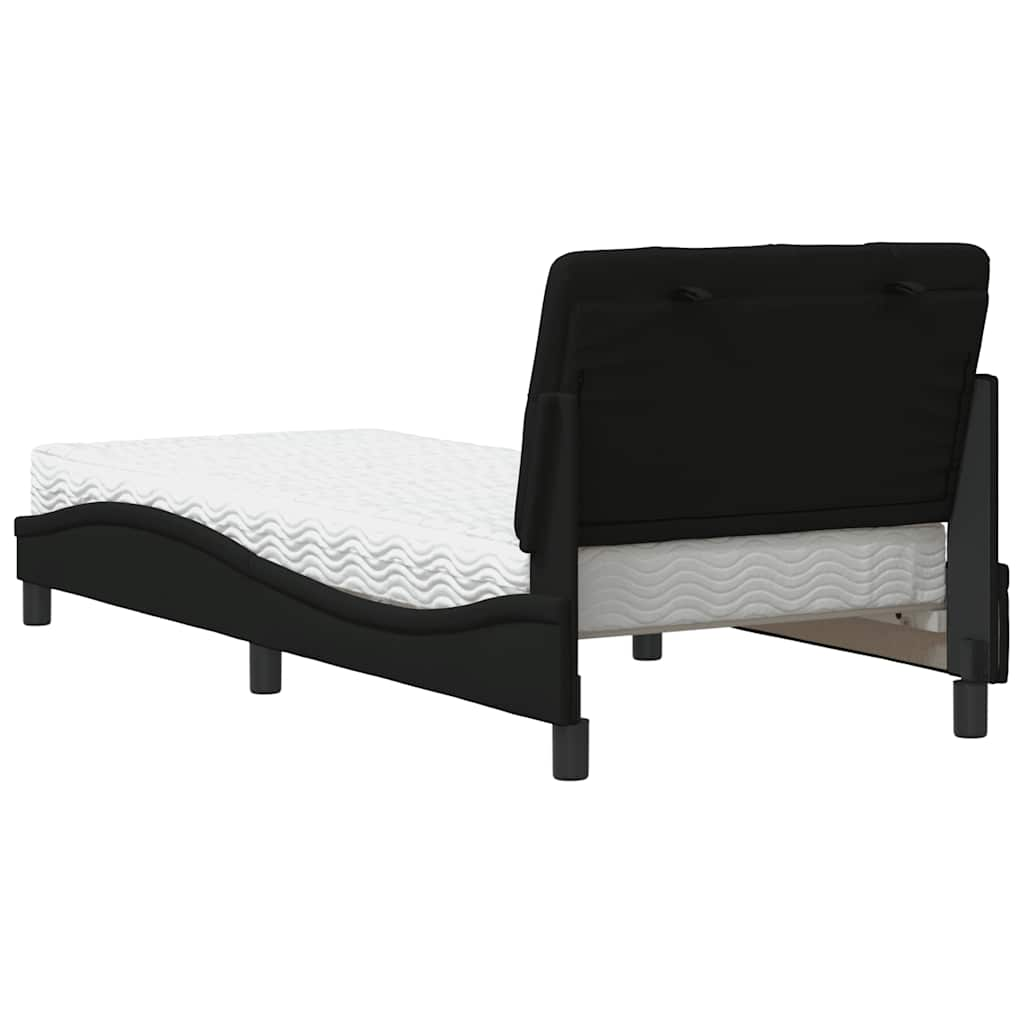 Lit avec matelas noir 90x200 cm tissu