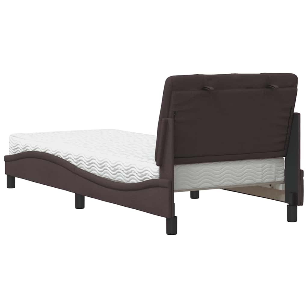 Lit avec matelas marron foncé 90x200 cm tissu