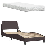 Lit avec matelas marron foncé 90x200 cm tissu