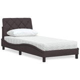 Lit avec matelas marron foncé 90x200 cm tissu