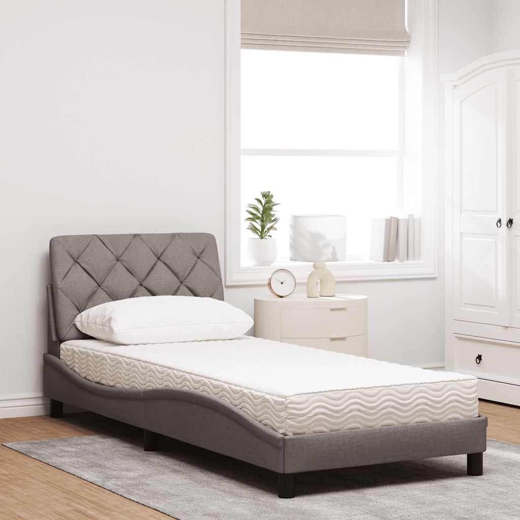 Lit avec matelas taupe 90x200 cm tissu