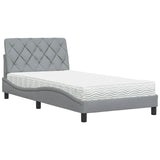 Lit avec matelas gris clair 100x200 cm tissu