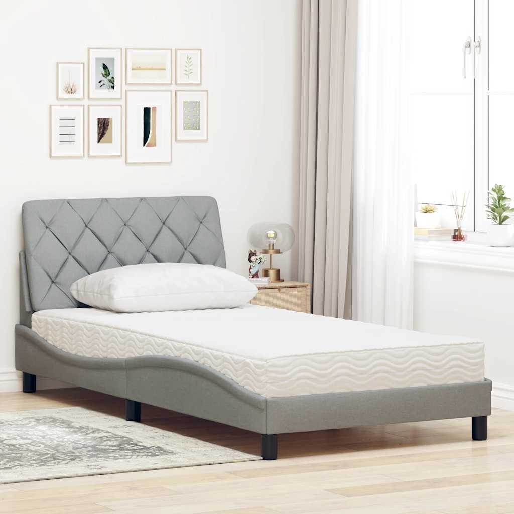 Lit avec matelas gris clair 100x200 cm tissu