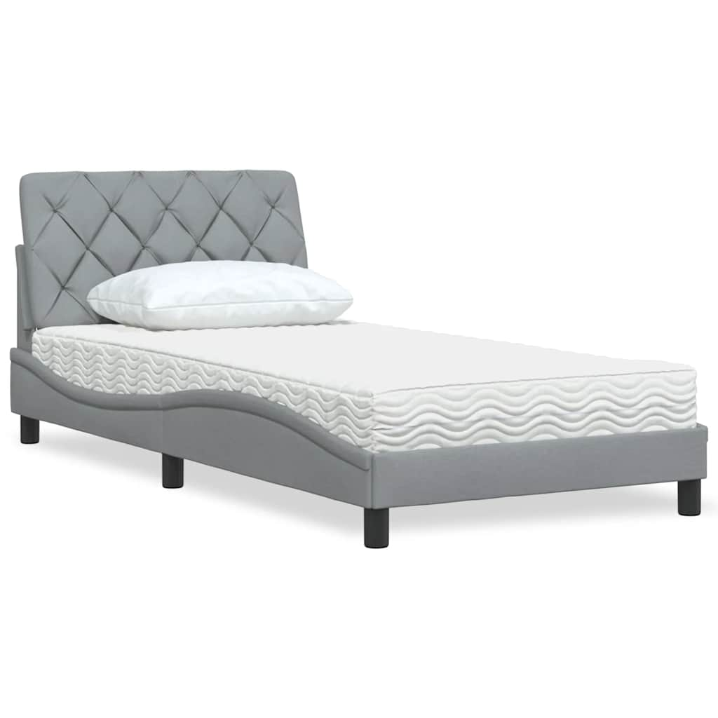 Lit avec matelas gris clair 100x200 cm tissu