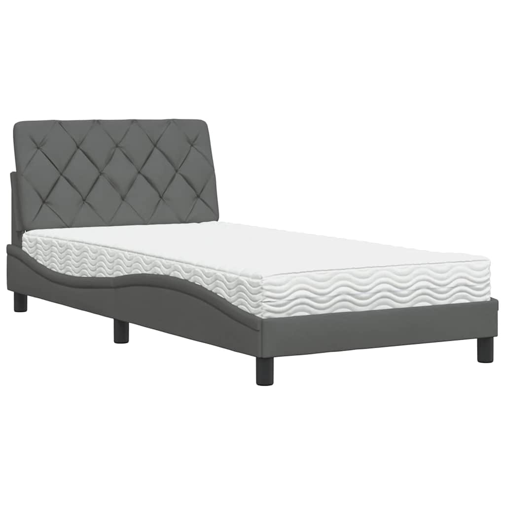 Lit avec matelas gris foncé 100x200 cm tissu