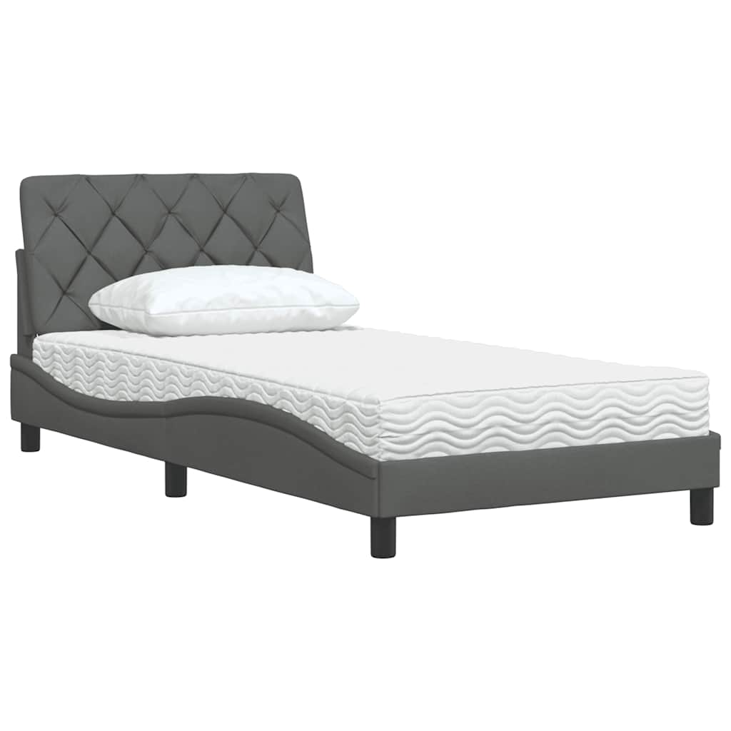 Lit avec matelas gris foncé 100x200 cm tissu