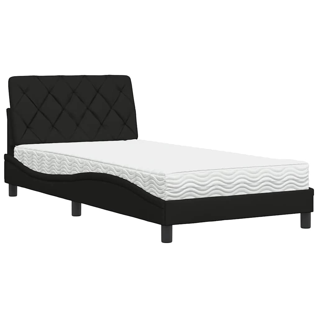 Lit avec matelas noir 100x200 cm tissu