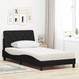 Lit avec matelas noir 100x200 cm tissu