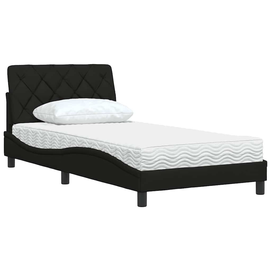 Lit avec matelas noir 100x200 cm tissu