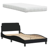 Lit avec matelas noir 100x200 cm tissu