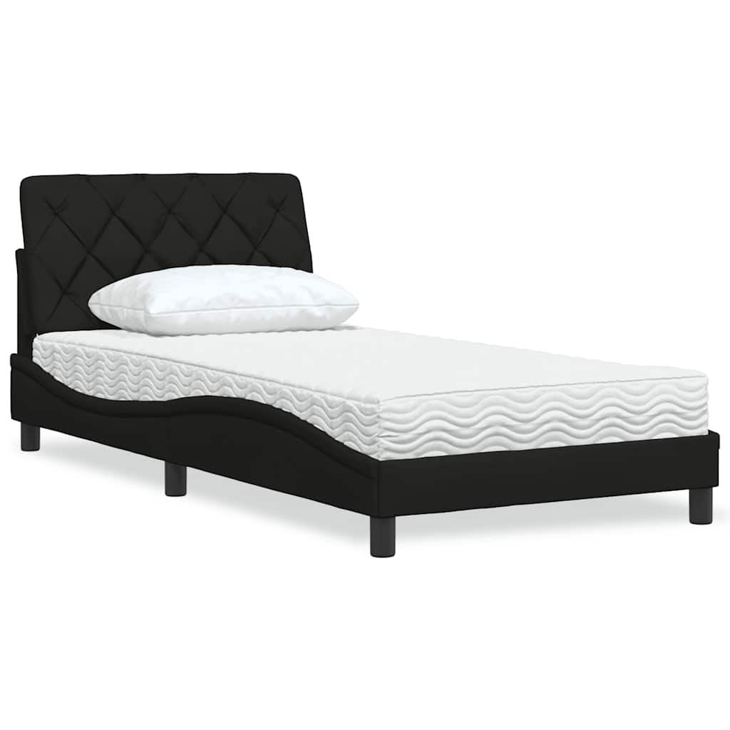 Lit avec matelas noir 100x200 cm tissu