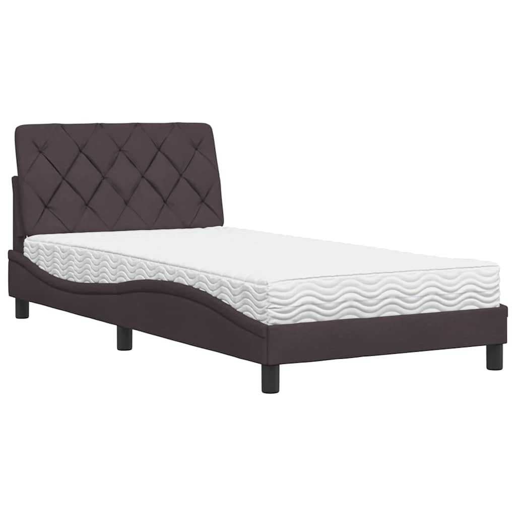 Bed with dark brown mattress 100x200 cm fabric