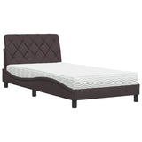 Bed with dark brown mattress 100x200 cm fabric