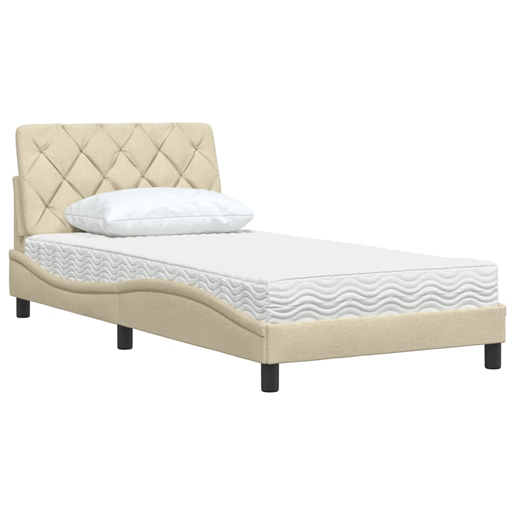 Lit avec matelas crème 100x200 cm tissu