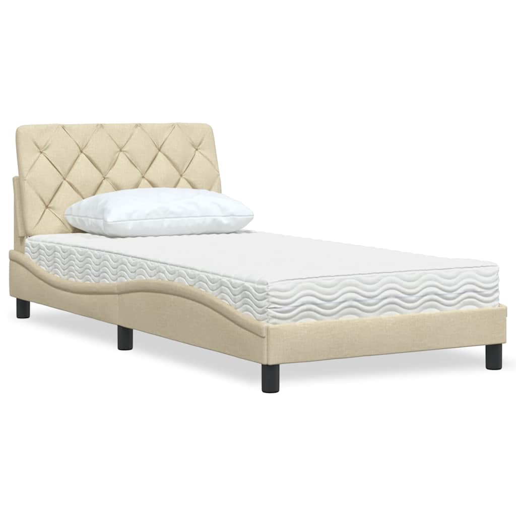 Lit avec matelas crème 100x200 cm tissu