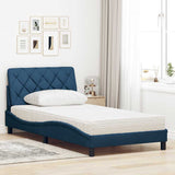 Lit avec matelas bleu 100x200 cm tissu