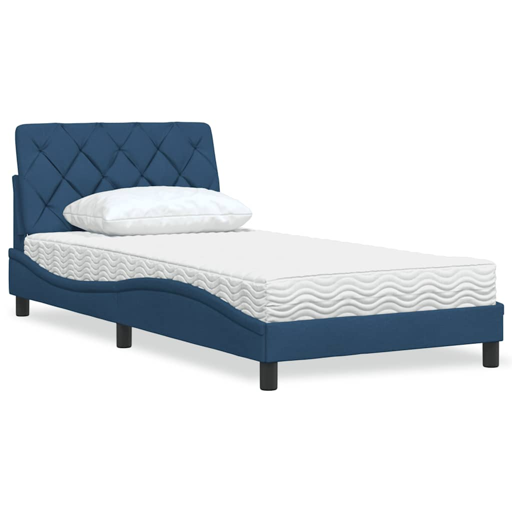 Lit avec matelas bleu 100x200 cm tissu