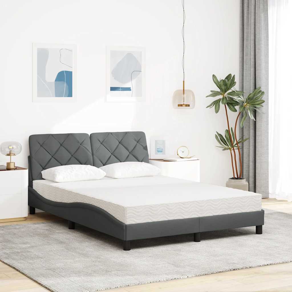 Lit avec matelas gris foncé 120x200 cm tissu