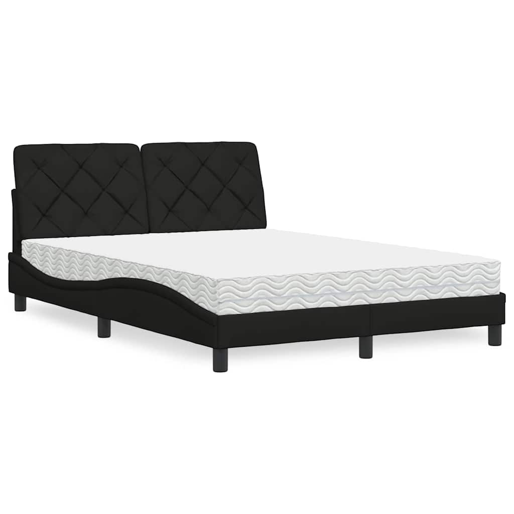 Lit avec matelas noir 120x200 cm tissu