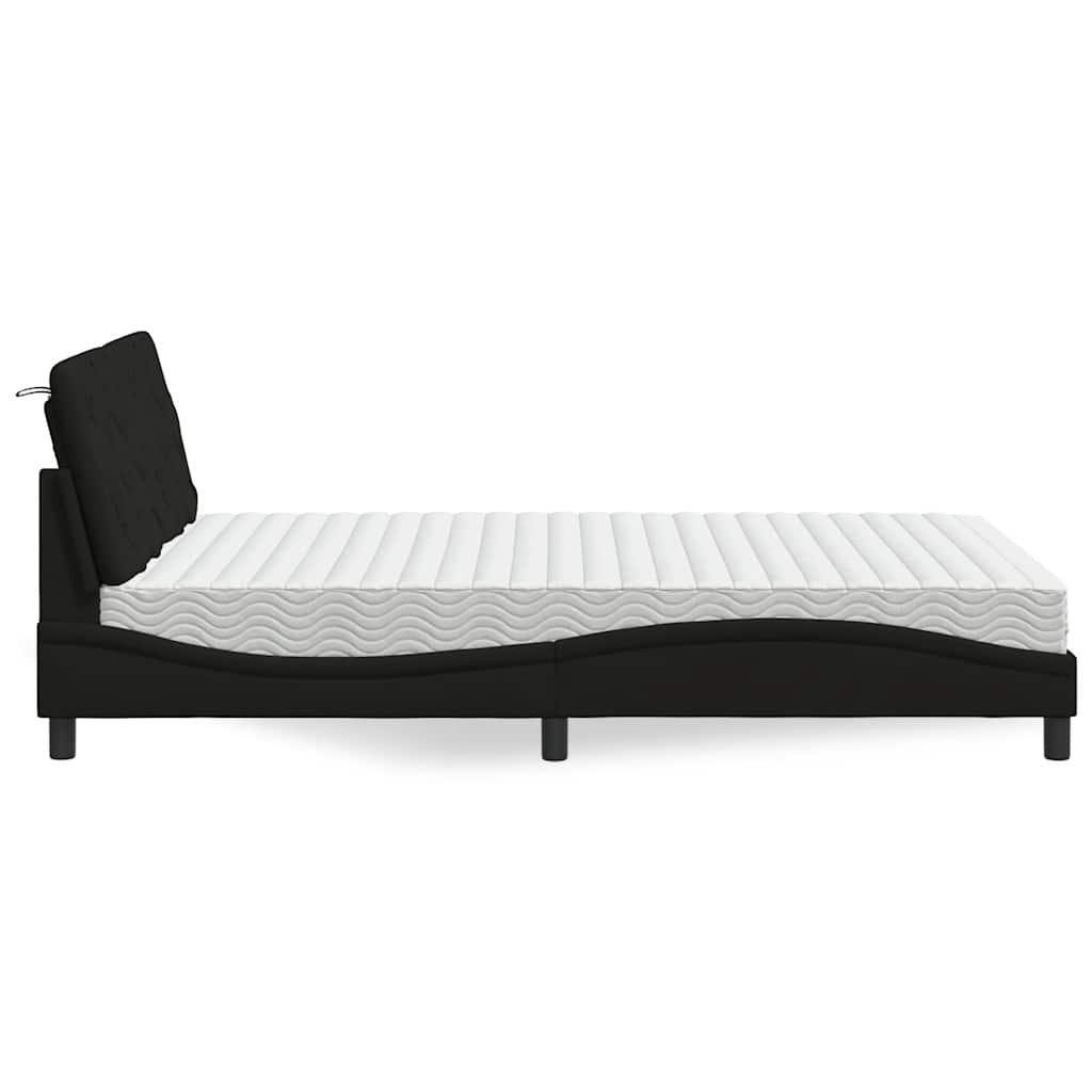 Lit avec matelas noir 120x200 cm tissu