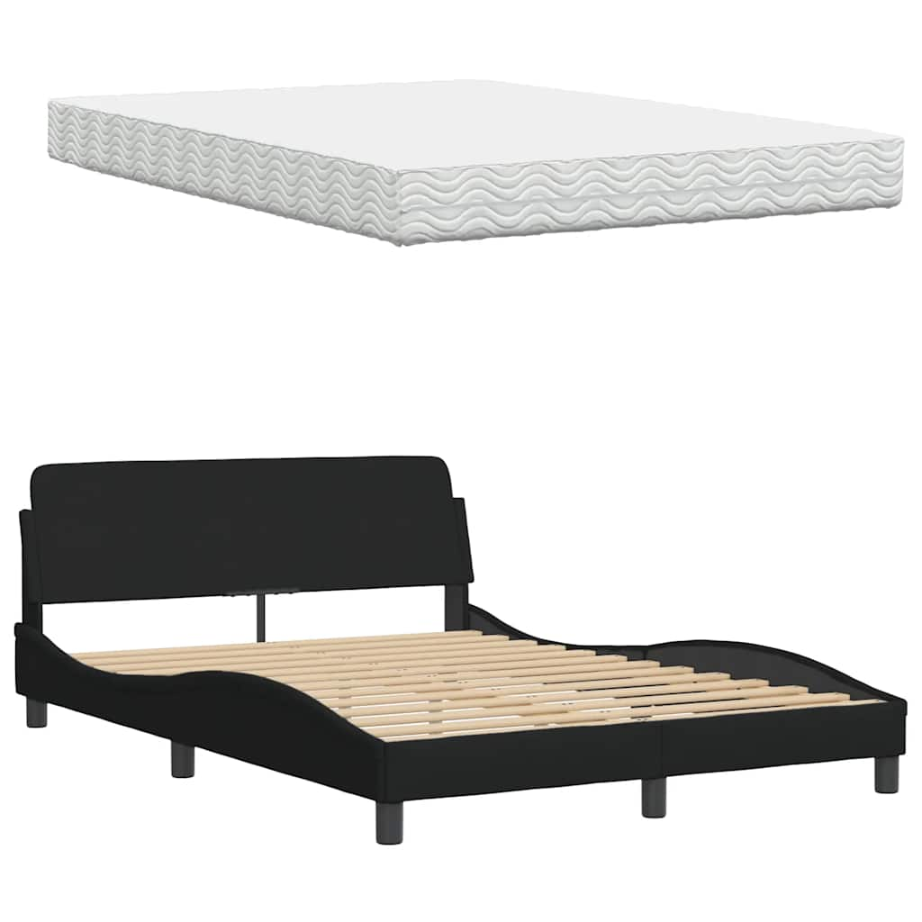 Lit avec matelas noir 120x200 cm tissu