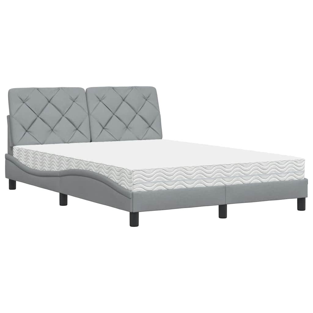 Lit avec matelas gris clair 140x190 cm tissu