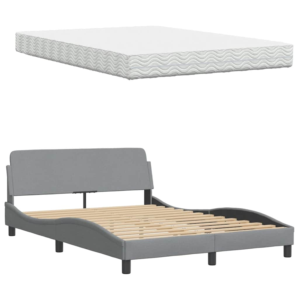 Lit avec matelas gris clair 140x190 cm tissu