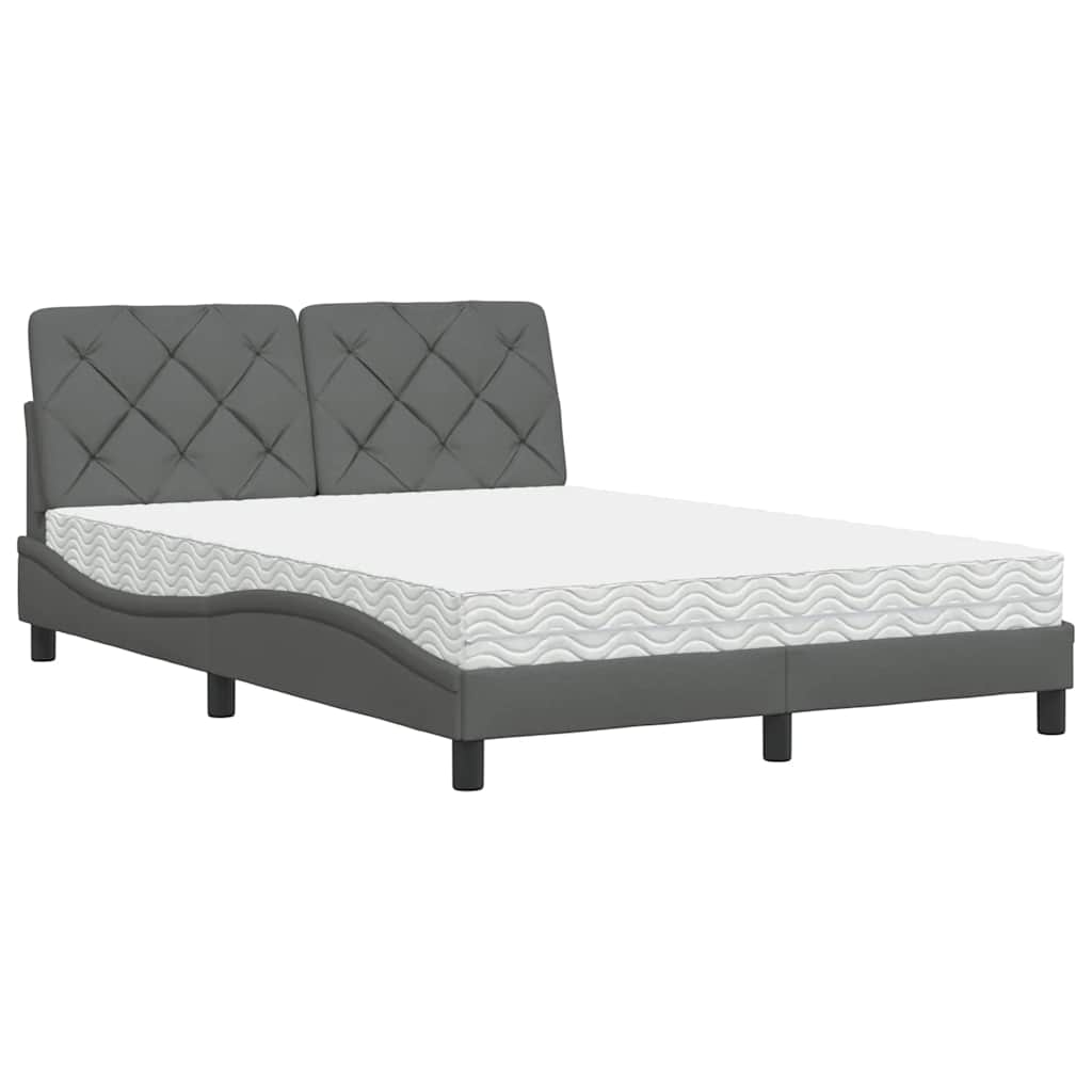 Lit avec matelas gris foncé 140x190 cm tissu