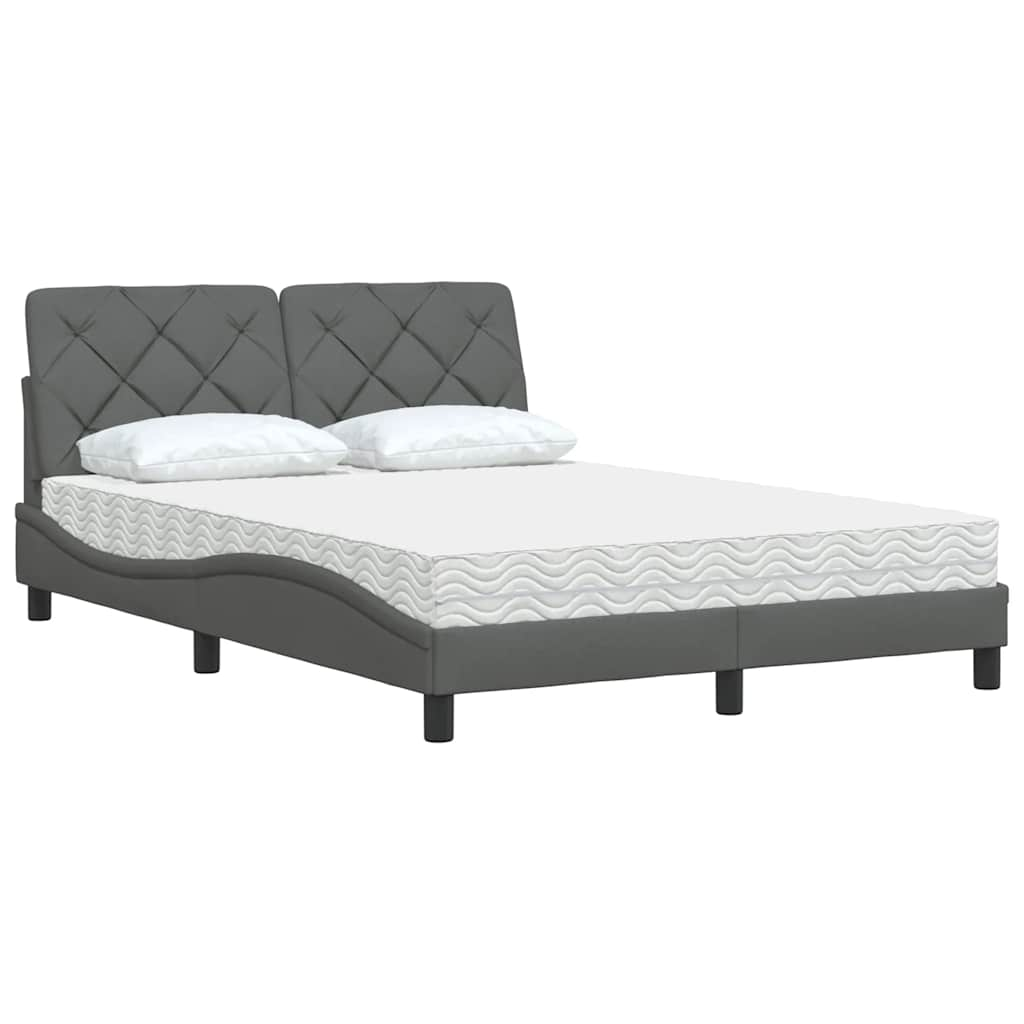 Lit avec matelas gris foncé 140x190 cm tissu