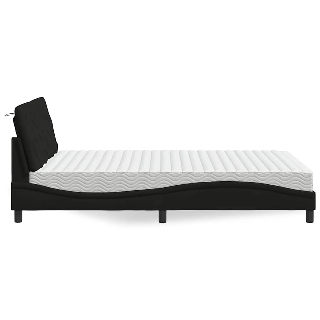 Lit avec matelas noir 140x190 cm tissu