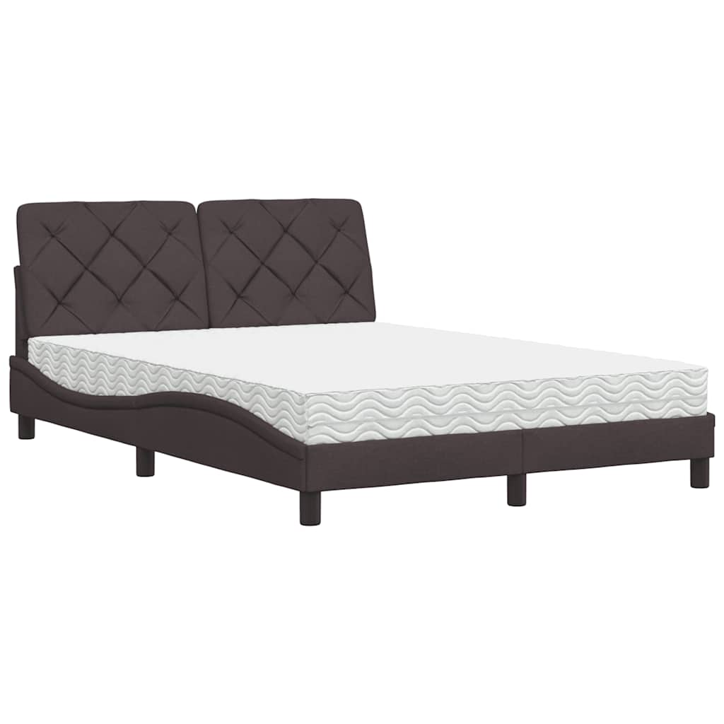 Lit avec matelas marron foncé 140x190 cm tissu