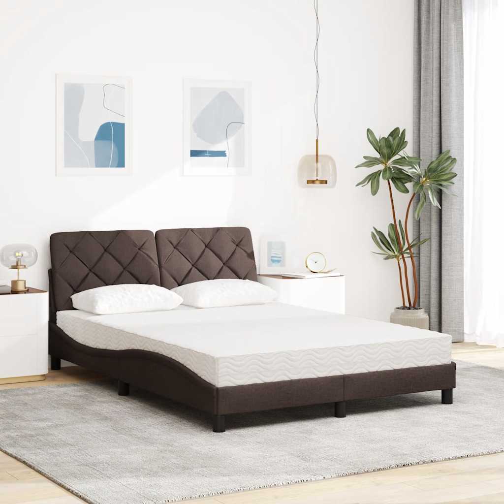 Lit avec matelas marron foncé 140x190 cm tissu