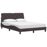 Lit avec matelas marron foncé 140x190 cm tissu