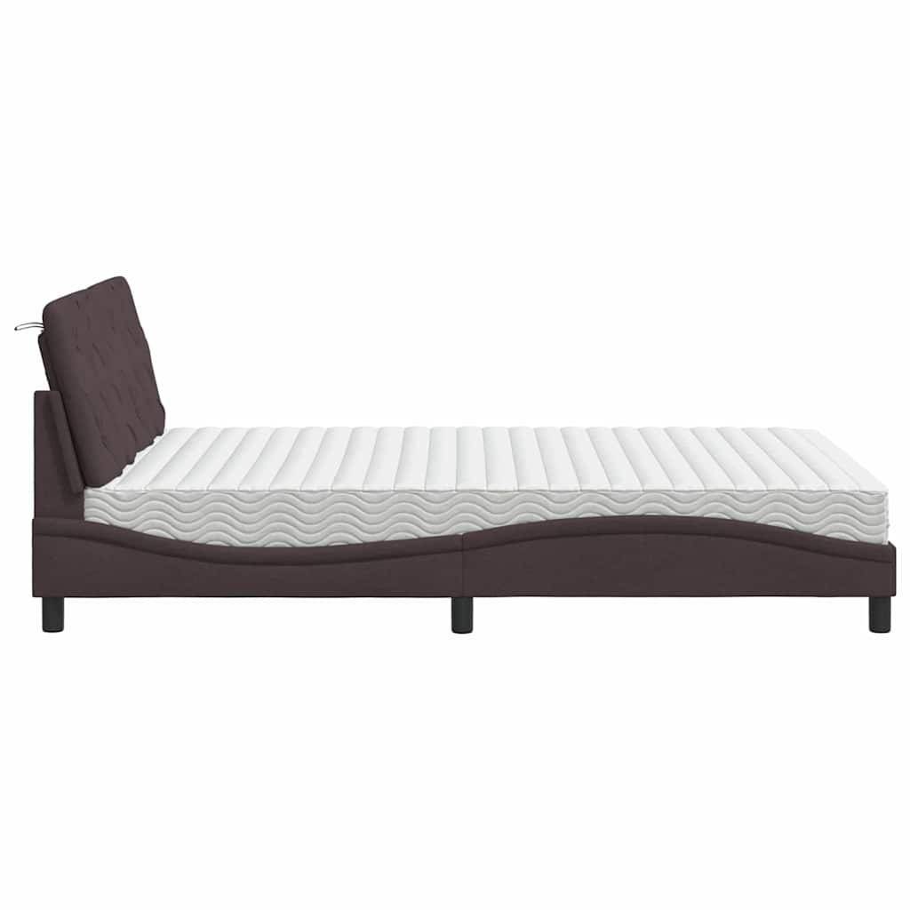 Lit avec matelas marron foncé 140x190 cm tissu