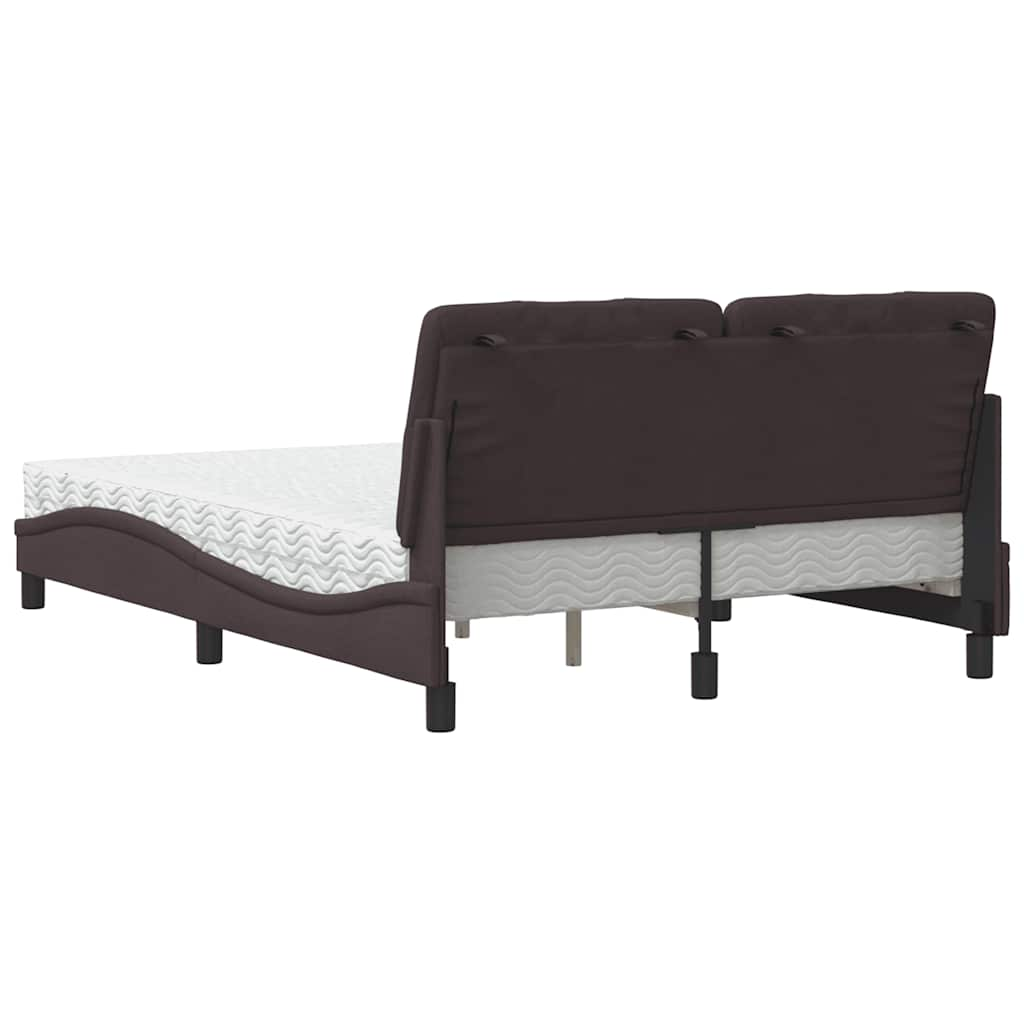 Lit avec matelas marron foncé 140x190 cm tissu